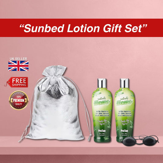 2x Pro Tan Radically Hemp Sunbed Lotion 250ml with Goggles + Gift Bag Set 🎁