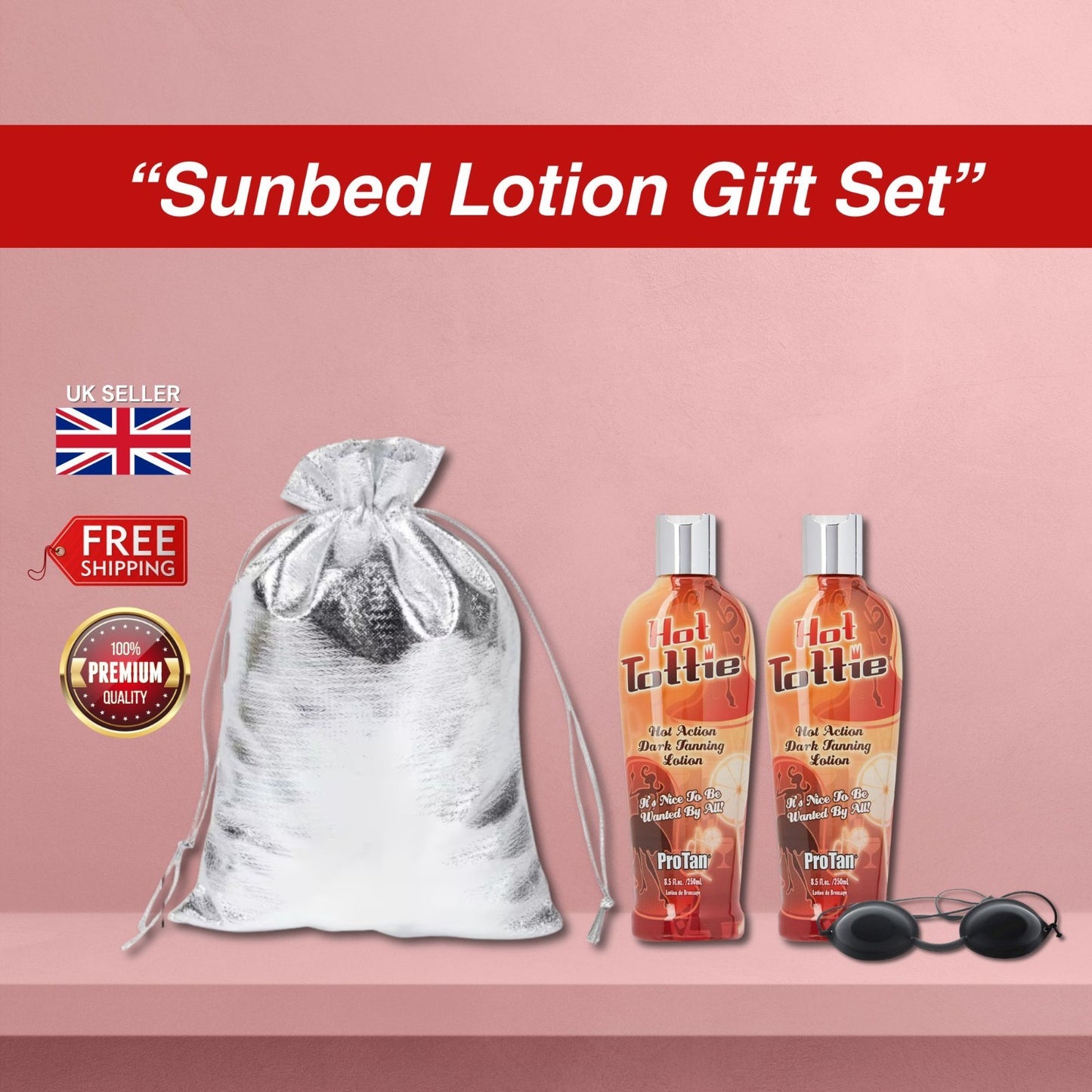 2 x Pro Tan Hot Tottie 251ml with Sunbed Goggles Set + Gift Bag Set🎁