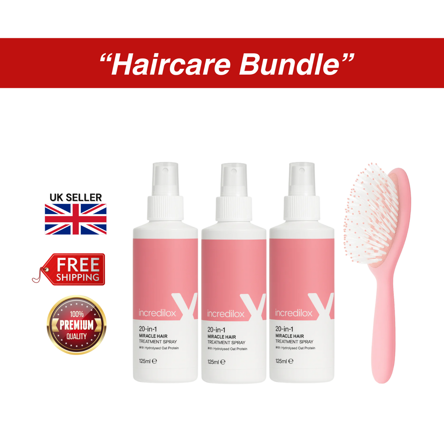 3 × Incredilox Hair Care Spray 125ml + Incredilox Hair Brush – Personal Care Set
