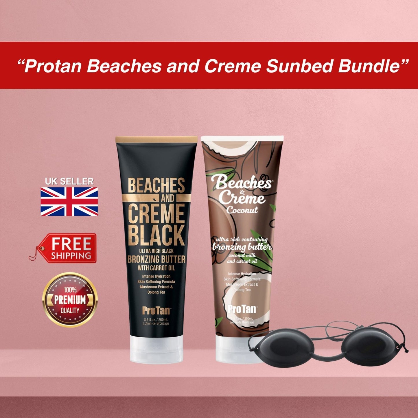 Pro Tan Beaches & Crème Ultra Rich Black 250ml + Coconut 250ml + Sunbed Goggles