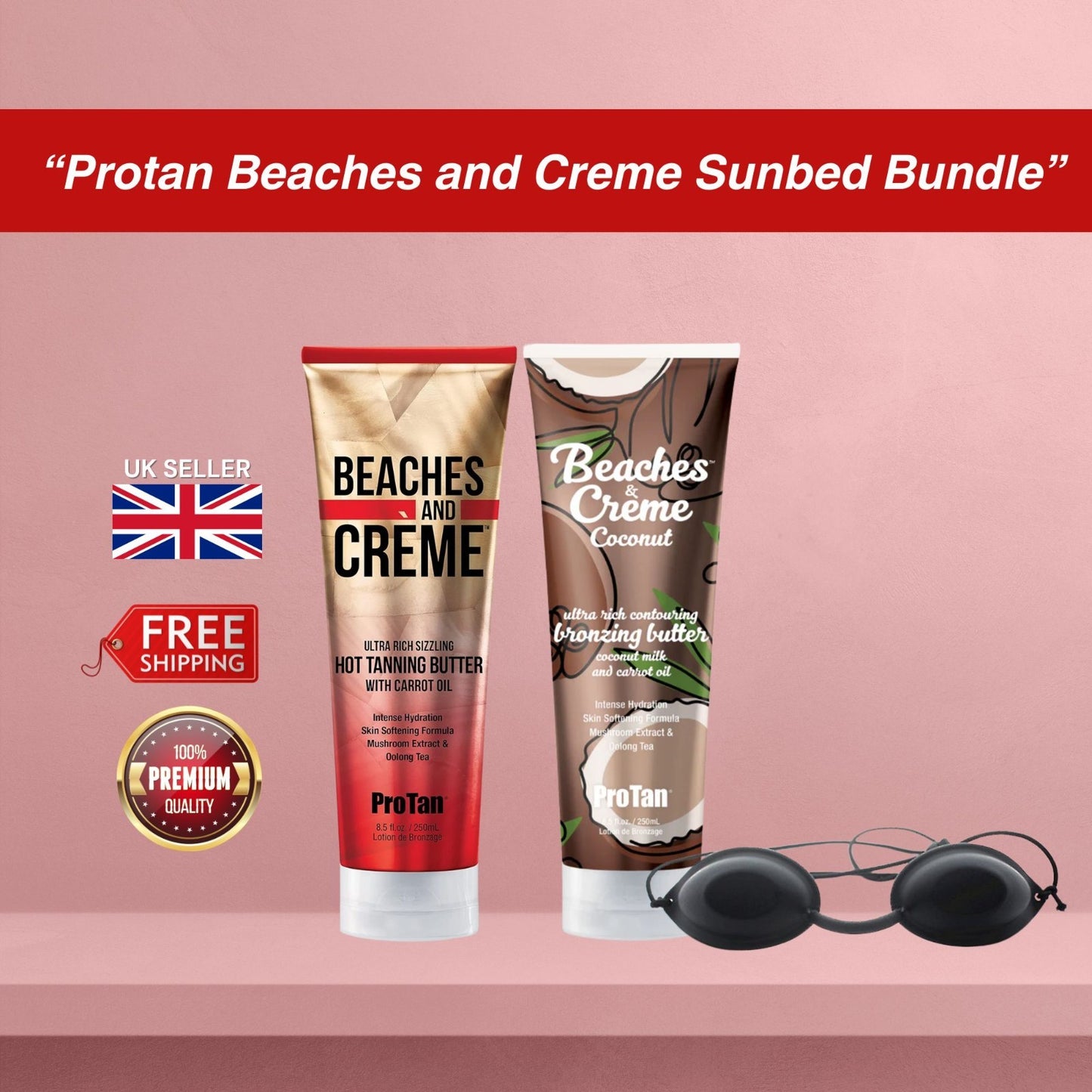 Pro Tan Beaches & Crème Ultra Rich Sizzling + Coconut 250ml + Sunbed Goggles