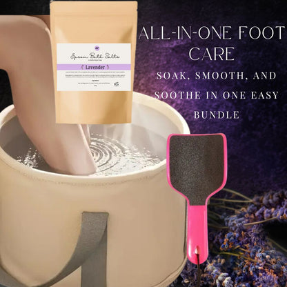 COMPLETE FOOT REJUVENATION SET - Collapsible Foot Soak Tub, Lavender Bath Salts, and Foot File Bundle