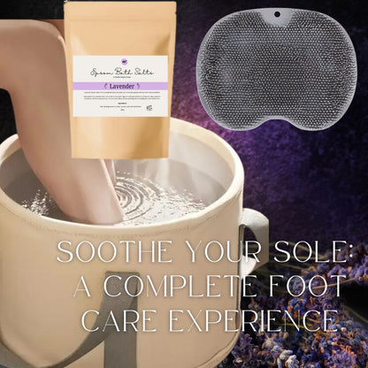 SOOTHING FOOT SPA BUNDLE - Collapsible Foot Soak Tub, Lavender Bath Salts, and Shower Foot Scrubber Bundle