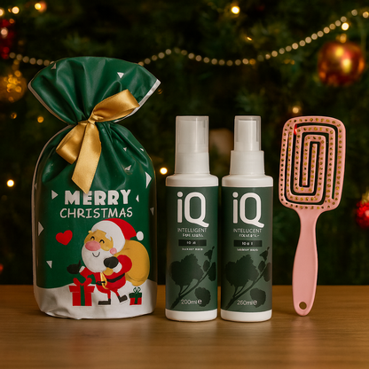2 x IQ 10 in 1 Treatment Spray 250ml with Hair Brush + Christmas Gift Bag Holiday Set 🎁