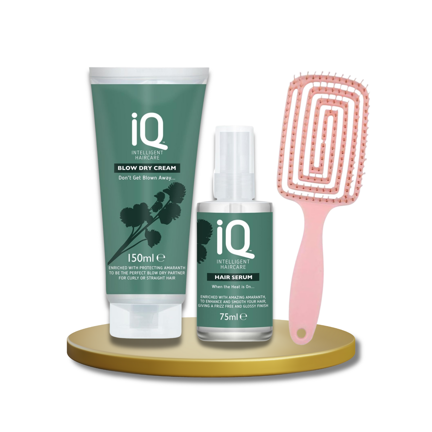 IQ Intelligent Haircare Blow Dry Cream 150ml and Hair Serum 75ml with Detangling Hair Brush