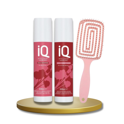 IQ Intelligent Haircare Daily Shampoo and Conditioner Set 300ml with Detangling Hair Brush