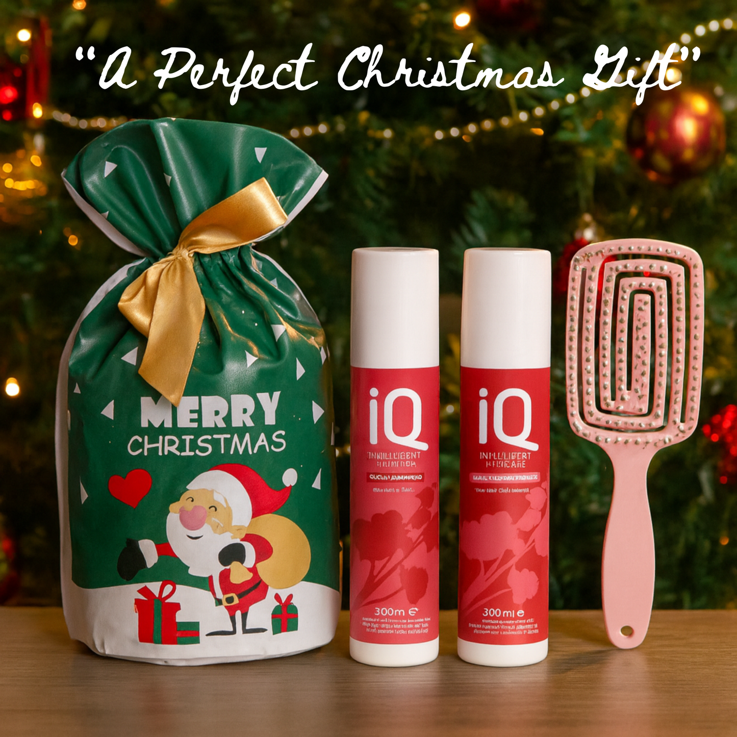 IQ Daily Shampoo & Conditioner 300ml with Hair Brush + Christmas Gift Bag Holiday Set 🎁