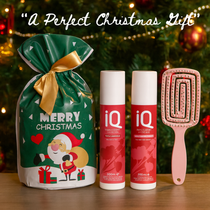 IQ Daily Shampoo & Conditioner 300ml with Hair Brush + Christmas Gift Bag Holiday Set 🎁