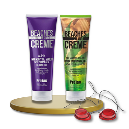 ProTan Beaches & Creme All-In Intensifying Cream 250ml and Dark Tanning Gelee 250ml with Sunbed Goggles