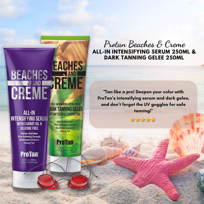 ProTan Beaches & Creme All-In Intensifying Cream 250ml and Dark Tanning Gelee 250ml with Sunbed Goggles