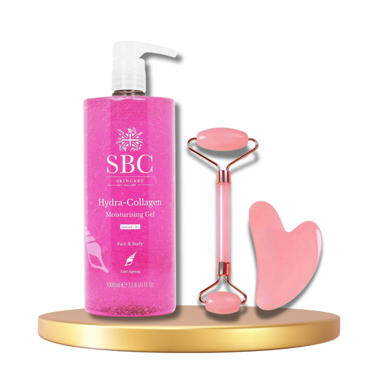 SBC Hydra-Collagen Moisturising Gel 100ml with Face Roller & Gua Sha Set