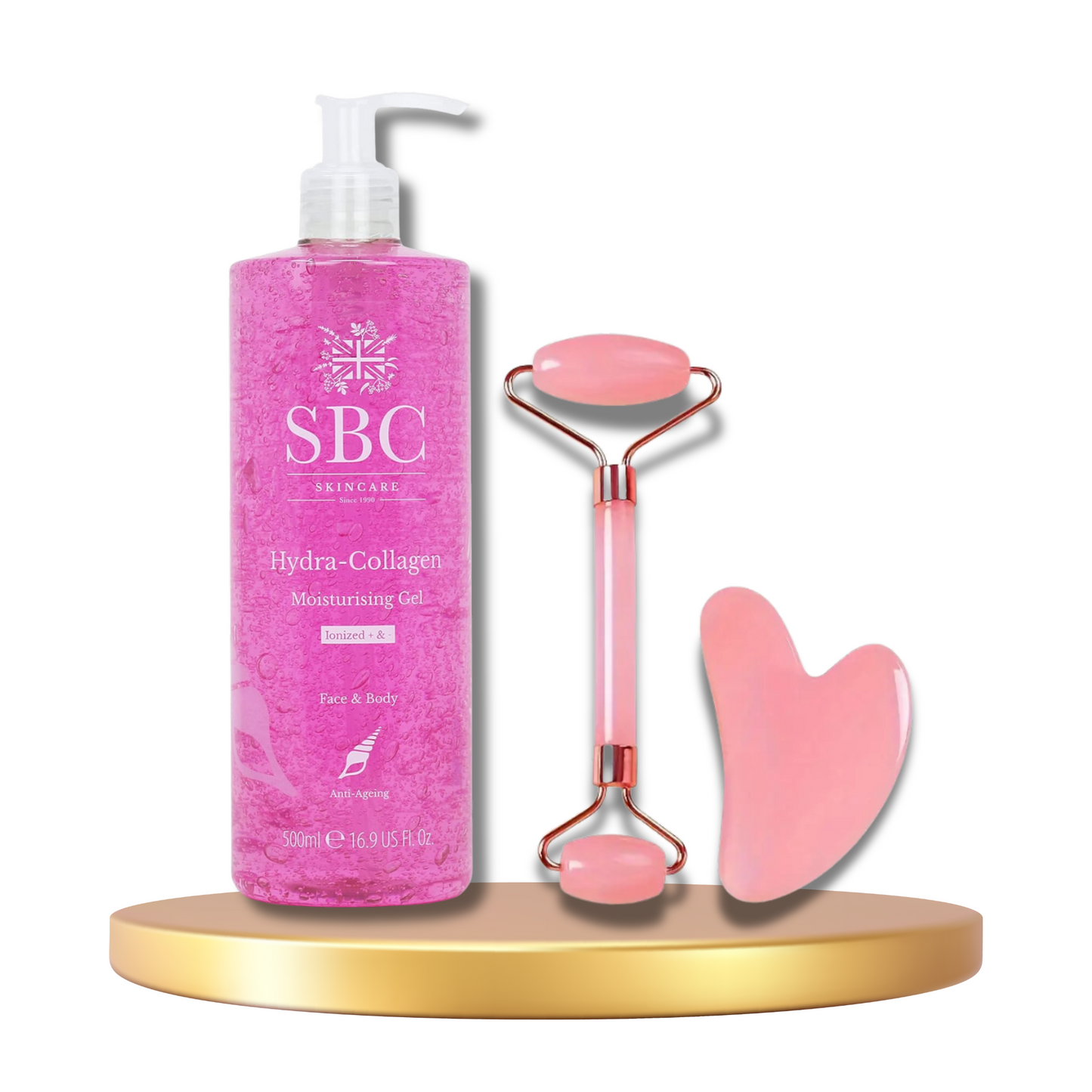 SBC Hydra-Collagen Moisturising Gel 100ml with Face Roller & Gua Sha Set