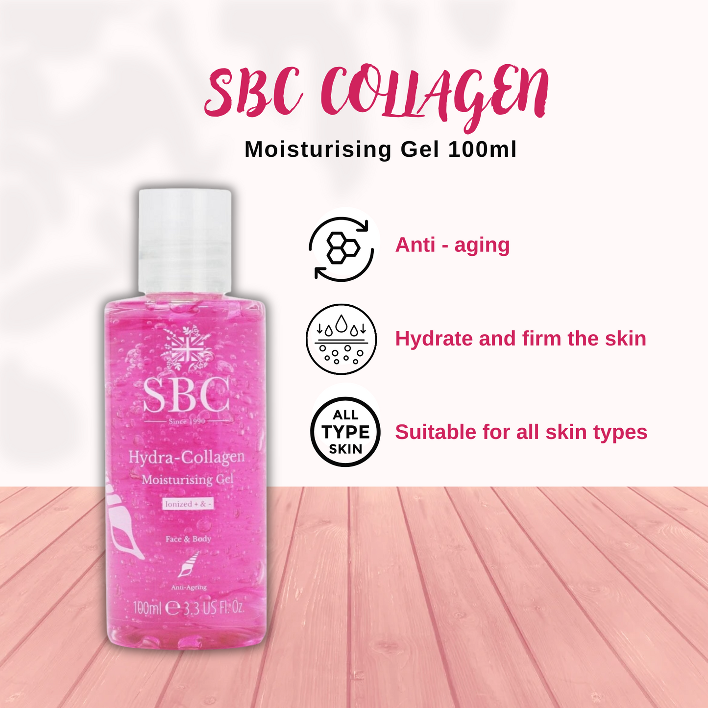 SBC Hydra-Collagen Moisturising Gel 100ml with Face Roller & Gua Sha Set