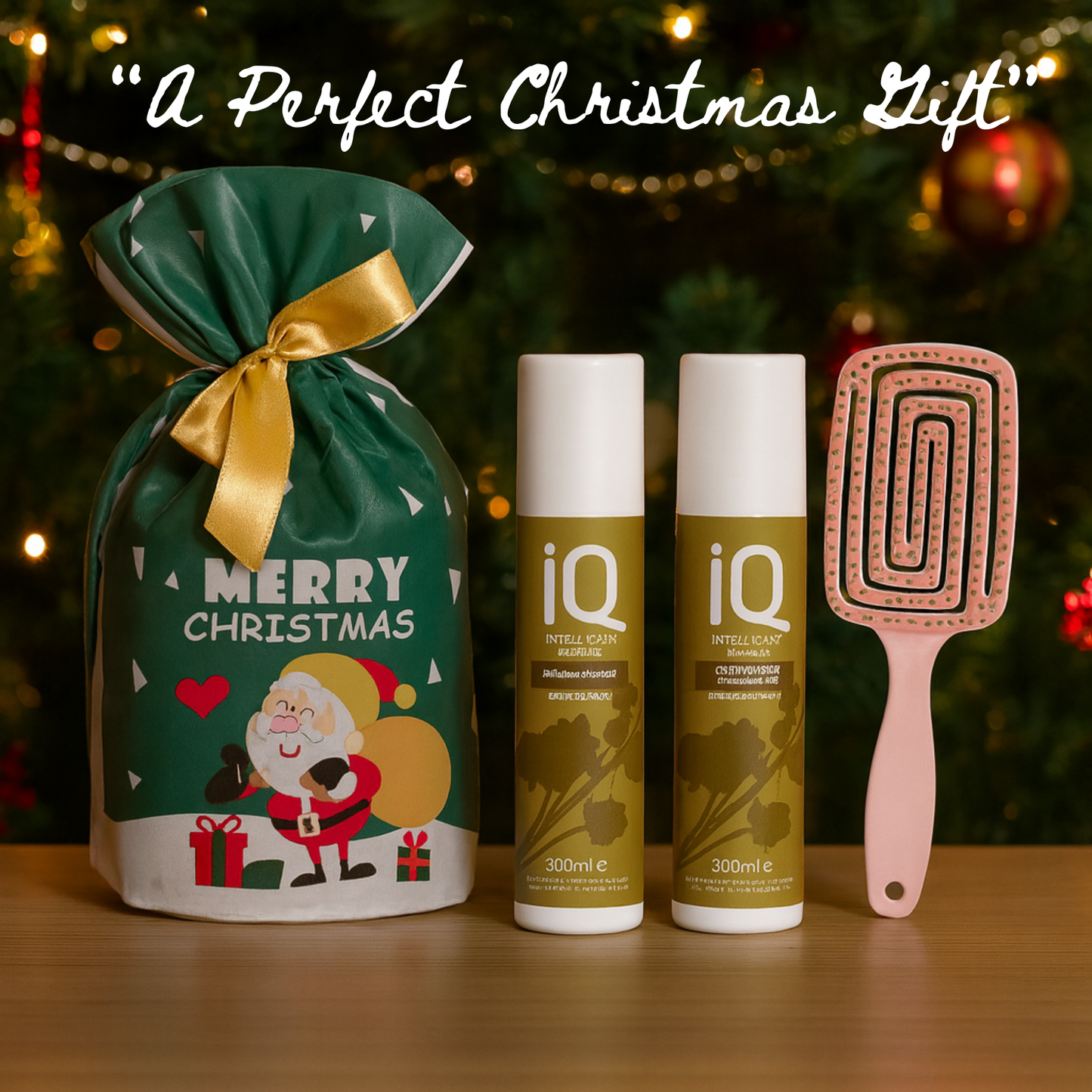 IQ Intense Moisture Shampoo & Conditioner 300ml with Detangling Hair Brush + Christmas Bag Gift Holiday Set 🎁