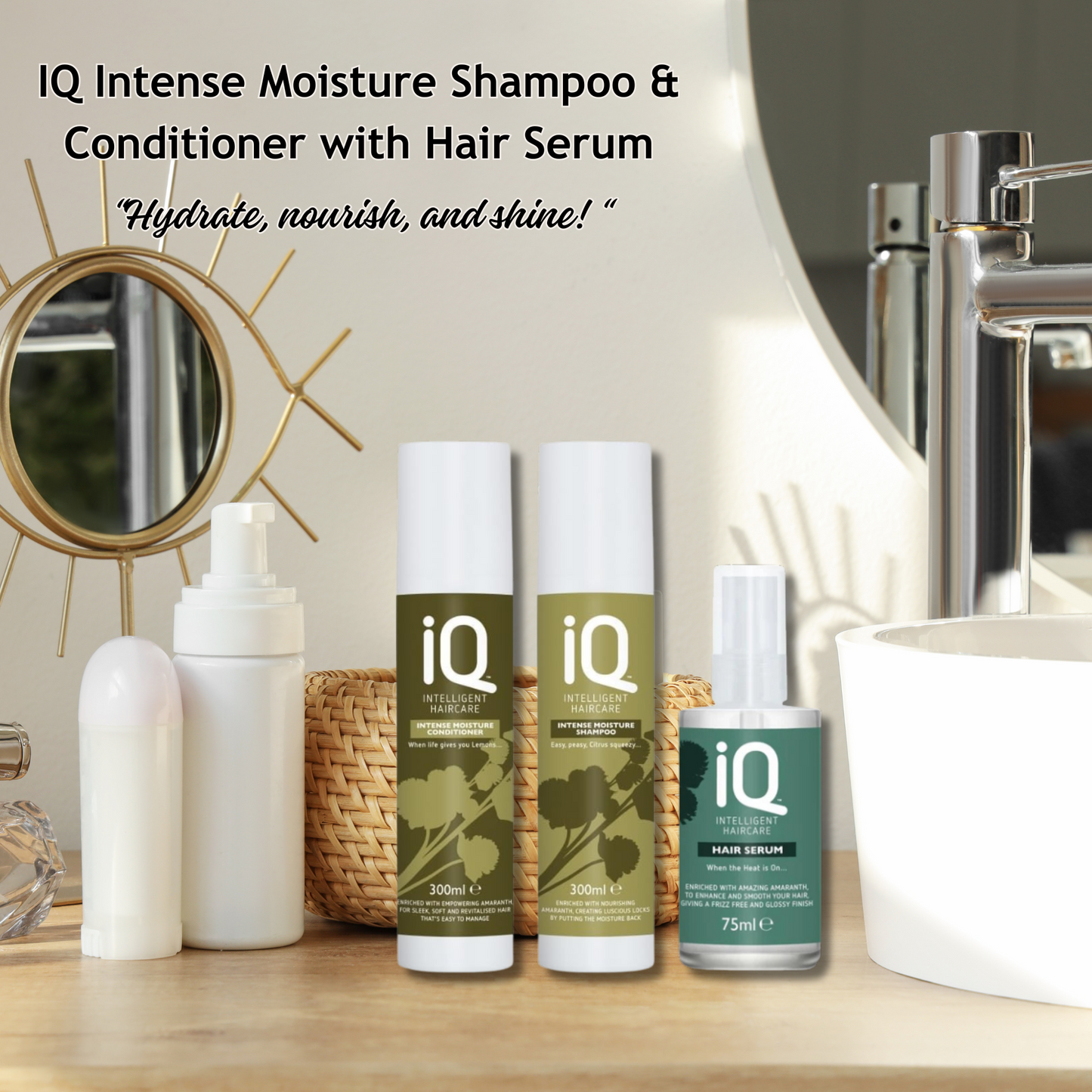 IQ Intelligent Haircare Intense Moisture Shampoo & Conditioner 300ml with Hair Serum 75ml