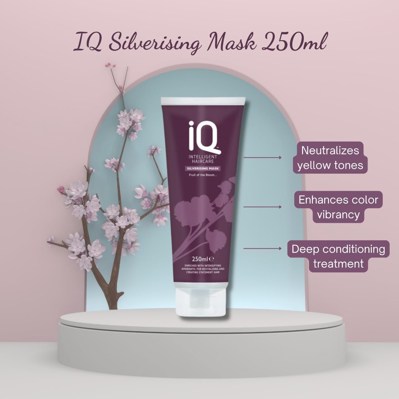 IQ Silverising Shampoo 300ml and IQ Silverising Mask 250ml with Detangling Hair Brush