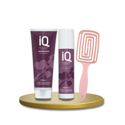 IQ Silverising Shampoo 300ml and IQ Silverising Mask 250ml with Detangling Hair Brush