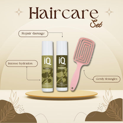 IQ Intelligent Haircare Intense Moisture Shampoo 300ml and Conditioner 300ml Set with Detangling Brush