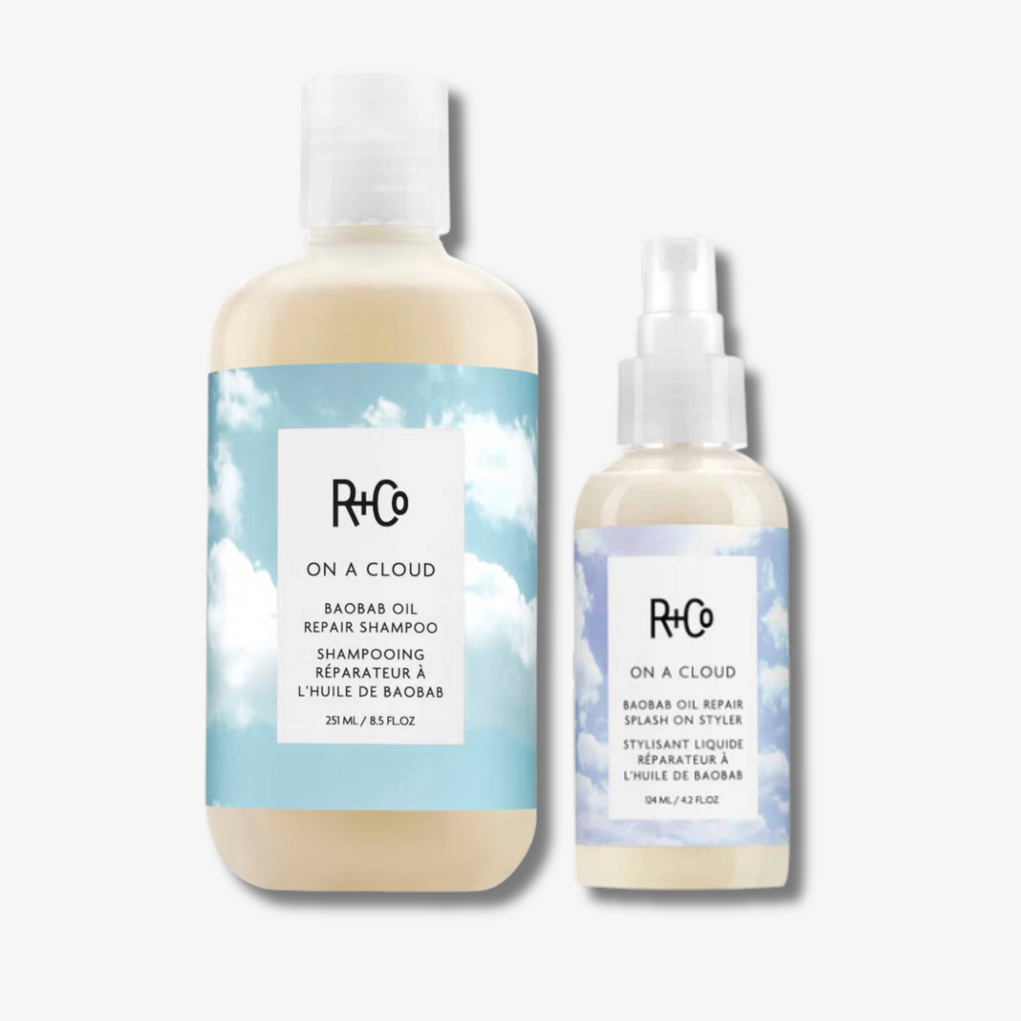 R+Co On A Cloud Baobab Oil Repair Shampoo 241ml & R+Co On A Cloud Baobab Oil Repair Splash-On Styler 124ml