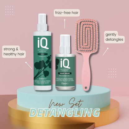 IQ Intelligent Haircare 10 In 1 Treatment Spray 250ml and IQ Hair Serum 75ml with Detangling Hair Brush