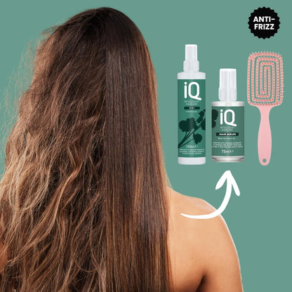 IQ Intelligent Haircare 10 In 1 Treatment Spray 250ml and IQ Hair Serum 75ml with Detangling Hair Brush