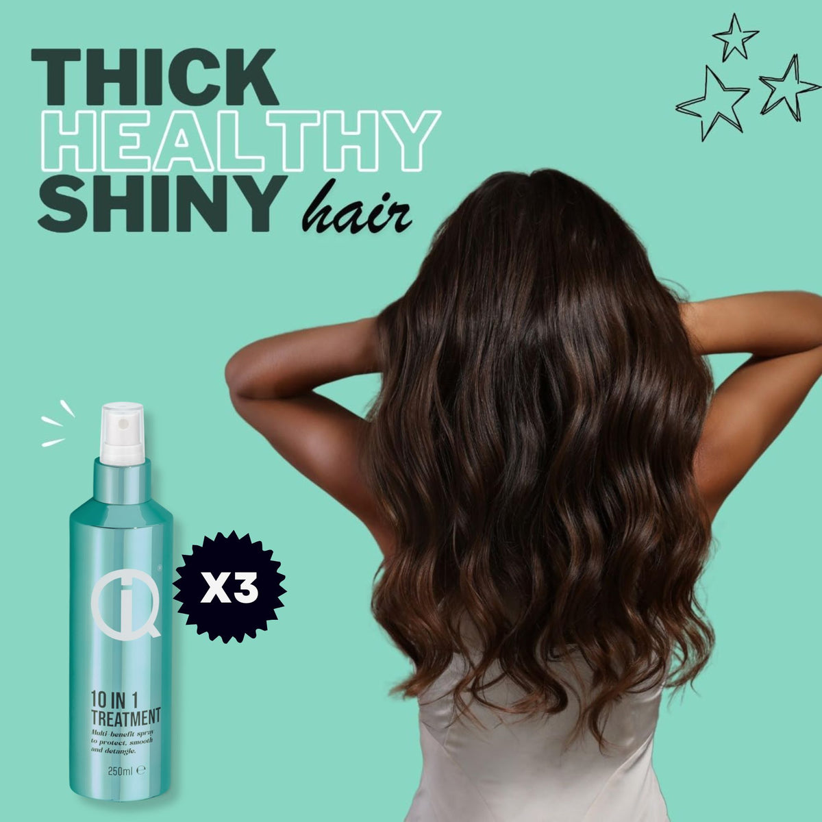 IQ Intelligent Haircare 10-in-1 Treatment Spray 250ml x 3 with Detangling Hair Brush